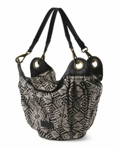 LUCKY BRAND Boho Floral Canvas Drawstring Leather Suede Trim 