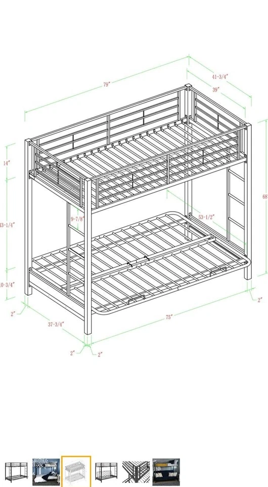 Walker Edison Elodie Urban Industrial Twin over Futon Metal Bunk Bed, Twin Size, - Image 3 of 4
