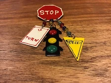 Vintage 80s Lunch At The Ritz Traffic Light Stop Sign Pin brooch