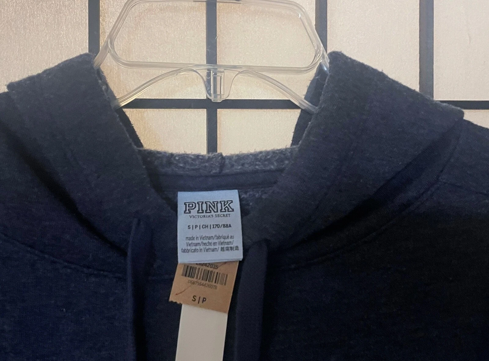 UNDERCOVER FELPA CON CAPPUCCIO MANICA CON LOGO VICTORIA'S SECRET ROSA SMALL BLU TIE TIE TIE NUOVA CON ETICHETTE