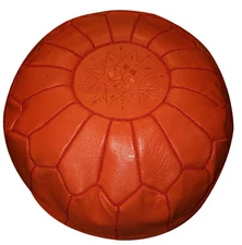 Pouf Moroccan Hassock Pooff Leather Genuine Pouff Ottoman Footstool Large Orange