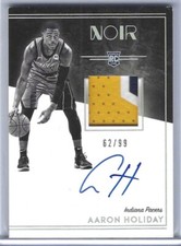 AARON HOLIDAY 2018-19 PANINI NOIR BLACK AND WHITE ROOKIE PATCH AUTO RC #D 62/99