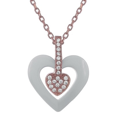 Collier Avec Pendentif Céramique Blanche & Zircon - Chaîne 45cm Plaqué Or Rose - Neuf Avec étiquettes
