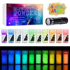 10 Color Glow In The Dark Pigment Powder with UV 0.7 Ounce Pack of 10 , Red
