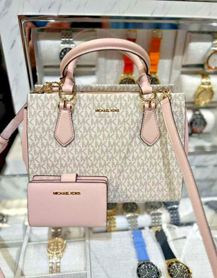 Michael Kors Marilyn Women MD Logo Satchel Bag+Bifold Wallet Powder Blush Combo