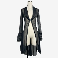 Vintage 90s Karla Kay Steen black sheer mesh duster ruffle Lolita goth grunge XS