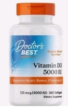 Doctor's Best Vitamin D3 5000 IU 360 Softgel Immune Bone Health Support 06/2027