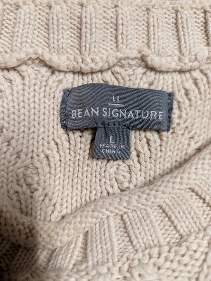 Suéter Pescador LL Bean Signature Beige Cuello Redondo Algodón Lino Talla L Foto 4 de 4