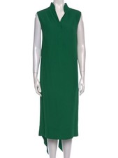 Akris Punto Emerald V-Neck Sleeveless Midi Dress SZ 12 Tea Length Evening Party