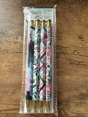 New NIP Fiddlestix Pretty 4 Pack Black Fashion Pens In Floral Plaid Designs