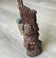 Whimsical Hand Carved Wooden Tree House Artist Signed Carving Vtg Fairy Garden