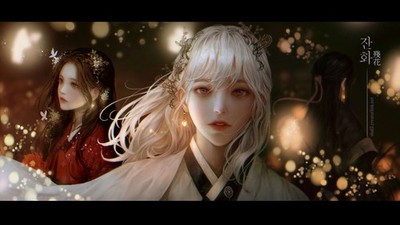 Anime shal e 2d two women white hair redhead headdress Play Gaming Mat Desk
