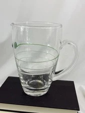 MCM Blown Pitcher Green Applied Green Coil Swirl Thread Clear Glass Button