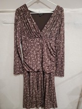 Karen Kane Women's XL Blouson Dress Brown Floral Ruched Side Tummy Hiding Midi
