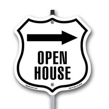 Open House Right Shield Shaped Sign With Stake Crafted in the USA