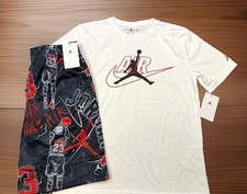 NWT NIKE AIR JORDAN BOY'S 2 PC SET WHITE SHORT SLEEVE BLACK MESH SHORTS XL 13-15