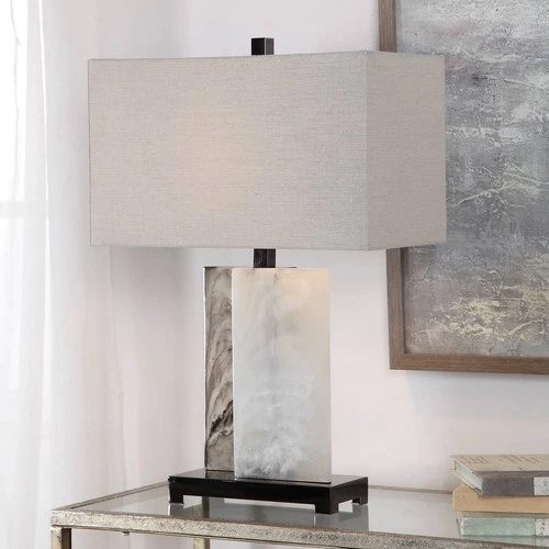 Modern Table Lamp 26" High White Column Rectangular Shade for Living Room House - Picture 1 of 4