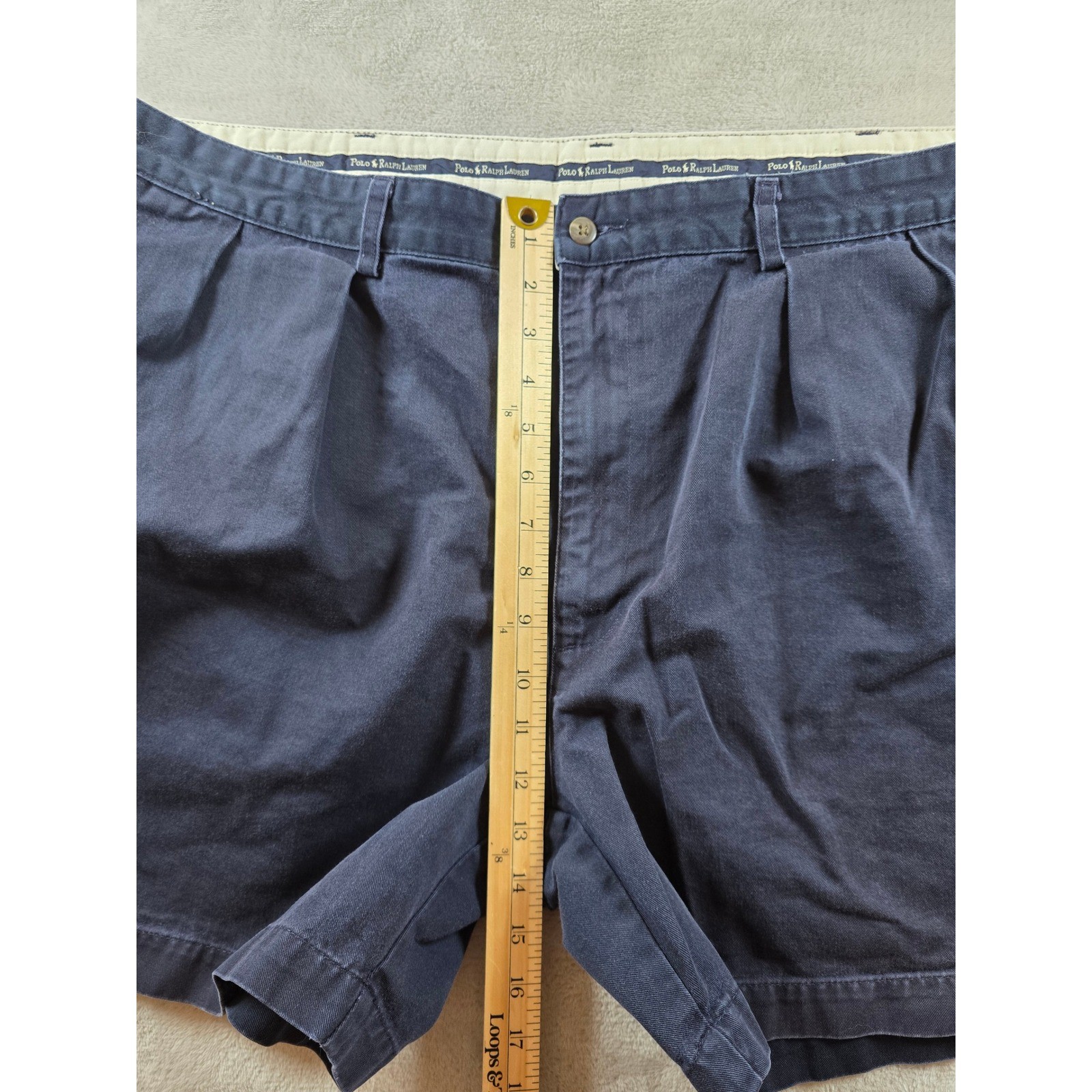 Vintage Polo Ralph Lauren Chino Shorts Mens 42 Fit 40 Blue Pleated Made in USA thumbnail 4