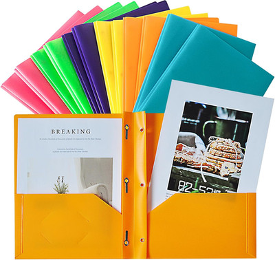 12 Pack 2 Pocket Folders with Prongs, Plastic 3 Hole Punched Folder with Two Poc