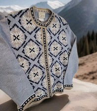VTG Faire Isle Style Cardigan Metal Button Womans Grannycore USA Made.