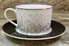 Grace's Teaware Tea Cup And Saucer Set White With Black And Gold Dots New