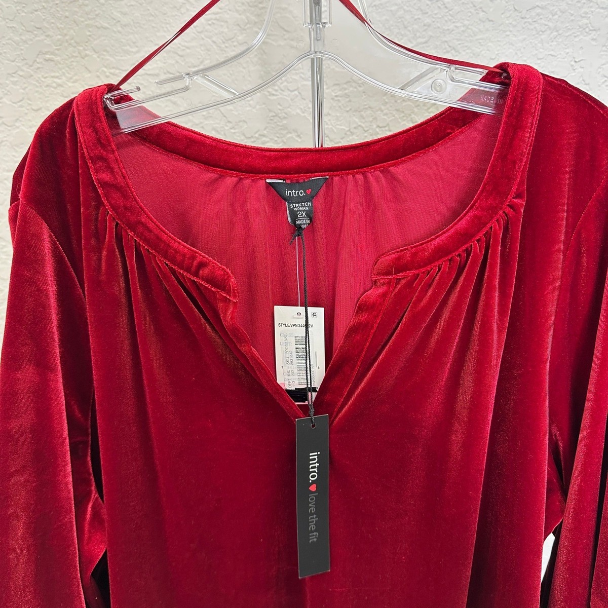NWT Intro Stretch Red Velvet Ruffle Sleeve Split Neck Blouse Top 2X 3-44682V View 5