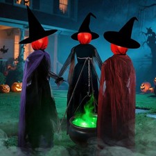 3 Witches Halloween Decorations Outdoor, 5.5 FT Light Up