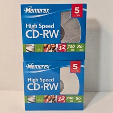 Memorex High Speed CD-RW 700MB 80min 12x Rewritable 10 Discs 2x 5-Packs Sealed