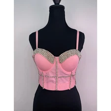 NWT Molly’s World Boutique Pink Rhinestone Cropped Corset Top Size 34B / XS