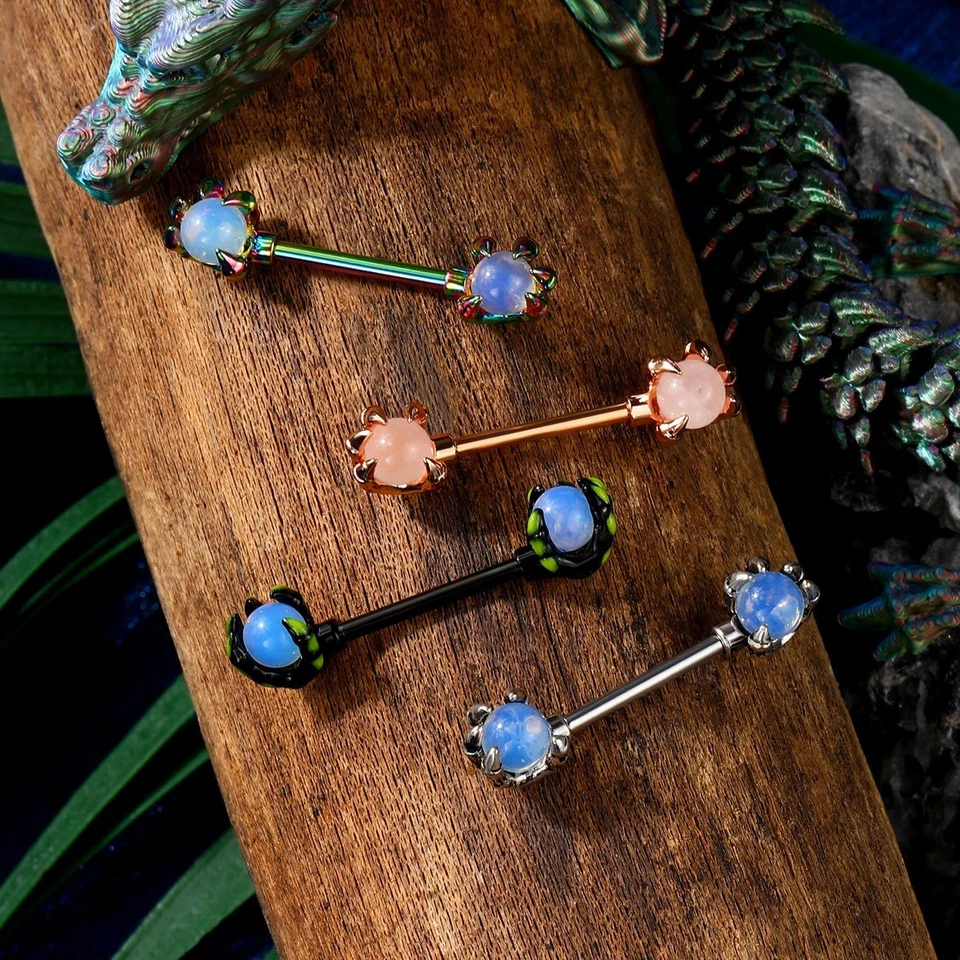 2 PIEZAS Anillos para Pezones 14G Acero Quirúrgico Ópalo Garra Barra Cuerpo Piercing Joyería Foto 2 de 4
