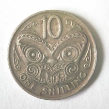1969 New Zealand 10 Cents One Shilling Coin Queen Elizabeth II KM#35 VF+ World