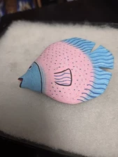 Vtg-Mod hand carved painted Wood Dolphin Scarf Clip