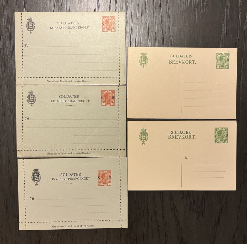 Danish Military Correspondence Cards Unused Letter Stationary 5, 10 Ore Denmark