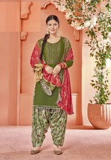 Bollywood Indian Dress Patiala Suit  Stylish Neck Embroidery  Red Prin