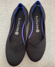 Rothy's Womens Black Knit Slip-On Flats Round Toe Logo Accent Size 9