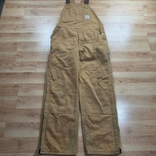 Carhartt Bib Overalls Men 38x32 Quilt Lined Double Knee USA R02 BRN Insulated