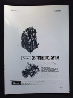 Original 1961 Anzeige Plessey Gasturbine Kraftstoffsysteme Luftfahrttechnik