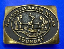 Anacortes Brass Works Foundry Vintage 1983 Solid Brass Promotional Belt Buckle
