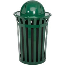 36 Gallon Outdoor Metal Slatted Trash Receptacle with Dome Lid Green