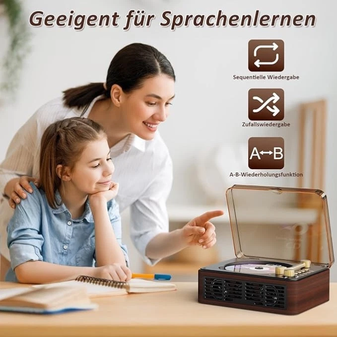 Bluetooth CD Player Tragbar mit Lautsprecher Retro CD-Player mit FM Radio - Bild 4 von 4