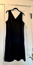 Banana Republic Womens Large Midi Dress Deep Vneck Black Sleeveless Flowy Pocket
