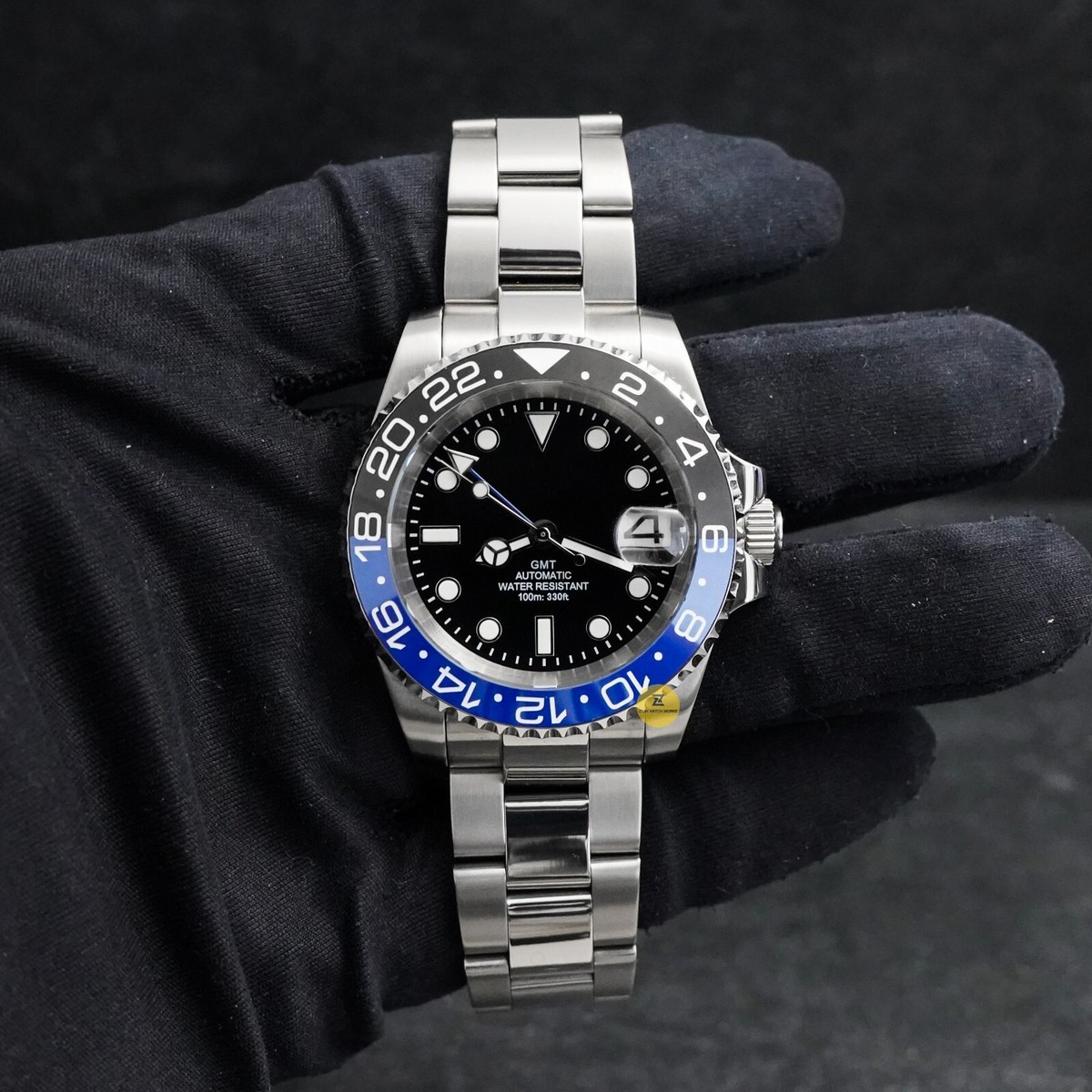 Custom Made 40mm Black & Blue Diver GMT Style Mod Watch w