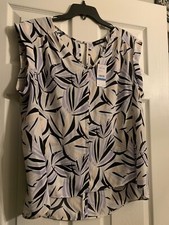 NINE WEST XL Ivory Violet Flowery Meadow Pleated Sleeveless Blouse Top $59 NWT