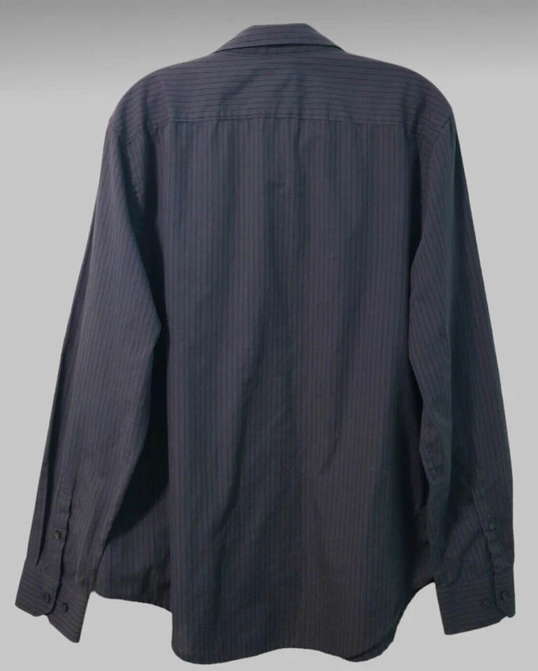 Camisa de vestir Attention XL para hombre con botones gris oscuro negra a rayas manga larga Foto 2 de 4