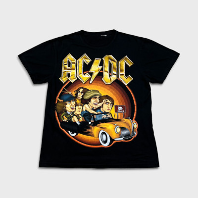 Vintage Y2K AC/DC T Shirt Mens Medium Black Double Side Highway To Hell Band Tee