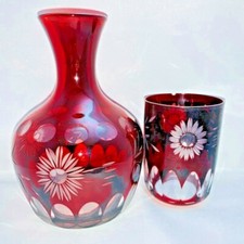 Edo Kiriko Japanese glass Sake Cup Made in Japan Red Pair Jug Bottle Japan JP