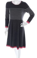 Vince Camuto Fit Flare Sweater Dress Size Medium Navy Pink Striped Long Sleeve