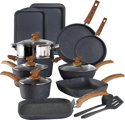 17Pcs kitchen Induction Cookware Set Granite Non Stick Saucepans Pots &Pans Set