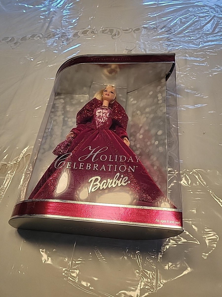 holiday barbie red velvet dress Mattel Special Edition Celebration 2002 NIB Christmas
