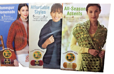 Lion Brand 3 Knit & Crochet Pattern Books Brand New